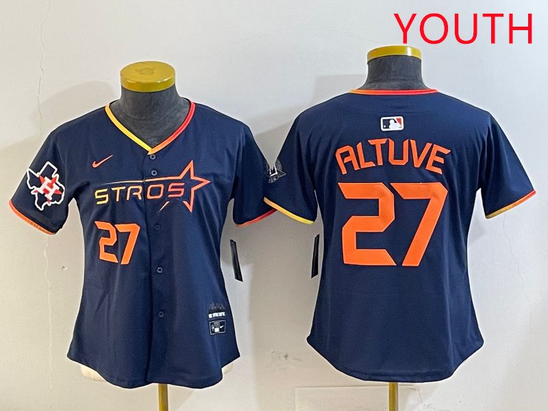 Youth Houston Astros #27 Altuve Drak Blue Three generations Joint Name 2025 Nike MLB Jersey style 4108